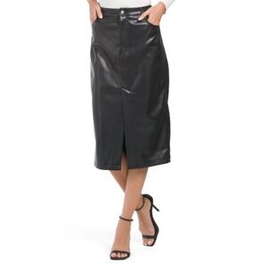 7 for All Mankind Black Faux Leather Midi Skirt Size S